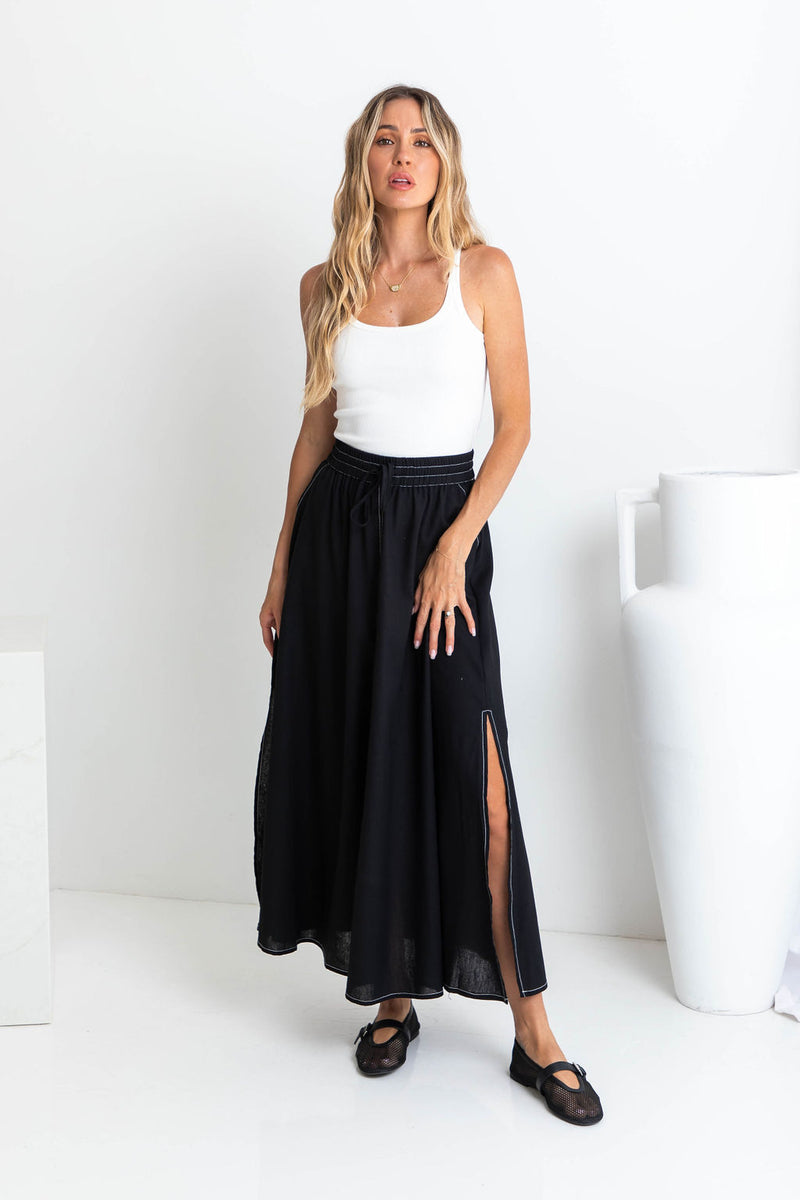 Ellie Contrast Maxi Skirt - Black - The Self Styler