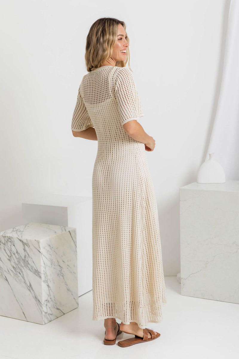 Airlie Crochet Maxi Dress - Natural - The Self Styler