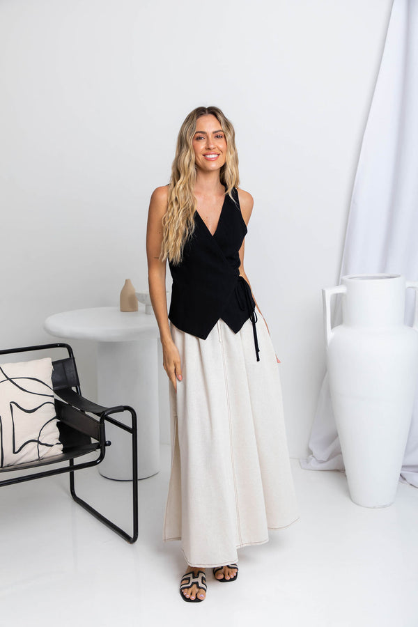 Ellie Contrast Maxi Skirt - Natural - The Self Styler