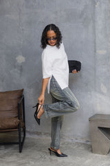 Quinn Relaxed-Fit Side Split Tee - White