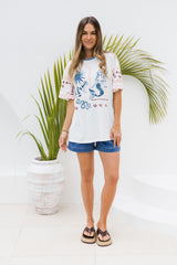 Calypso Relaxed-Fit Graphic Tee - Mermaid Cowboy Print - The Self Styler