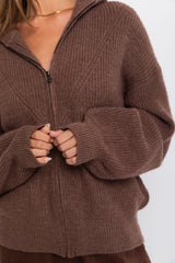 Hudson Zip Knit - Mocha Burgundy Marle - The Self Styler