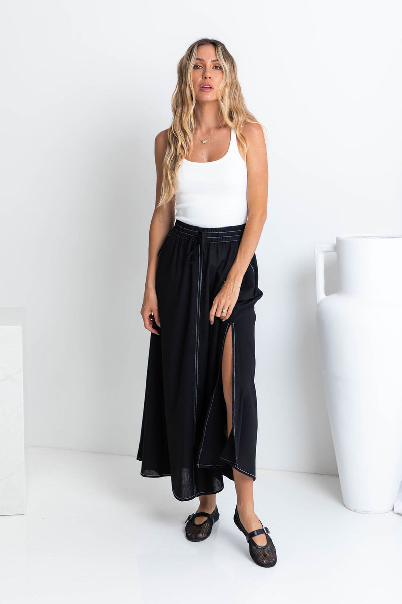 Ellie Contrast Maxi Skirt - Black - The Self Styler