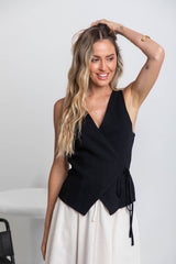 Artie Wrap Vest Top - Black - The Self Styler