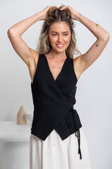 Artie Wrap Vest Top - Black - The Self Styler