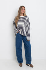 Benni Stripe Long Sleeve Top - Grey and Cream - The Self Styler