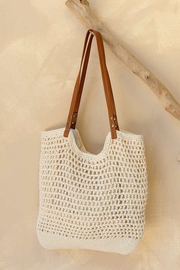 Daisy Crochet Tote Bag - Beige - The Self Styler