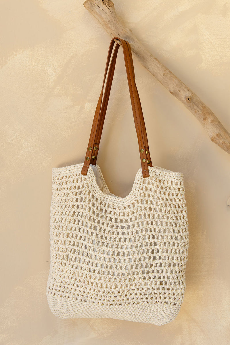 Daisy Crochet Tote Bag - Beige - The Self Styler
