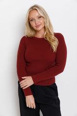 Autumn Long Sleeve Ribbed Knit Top -  Merlot - The Self Styler