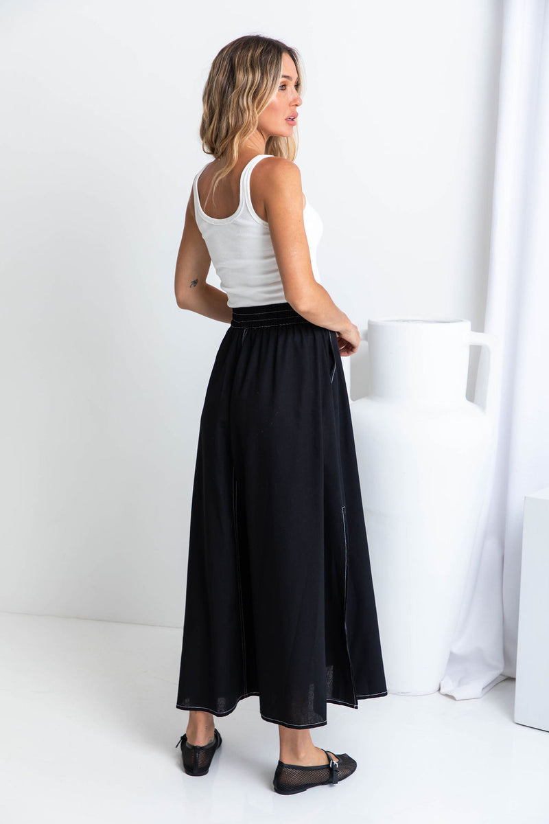 Ellie Contrast Maxi Skirt - Black - The Self Styler