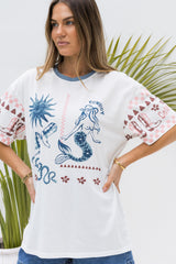 Calypso Relaxed-Fit Graphic Tee - Mermaid Cowboy Print - The Self Styler