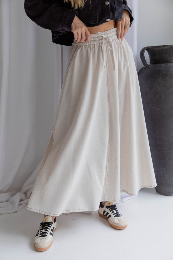 Ellie Contrast Maxi Skirt - Natural - The Self Styler