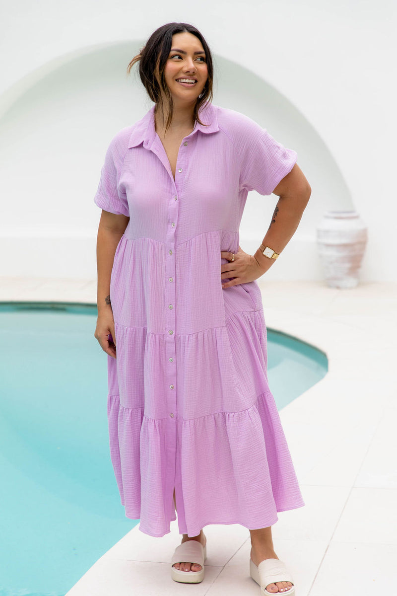 Mika Cotton Midi Dress - Lilac - The Self Styler - The Self Styler