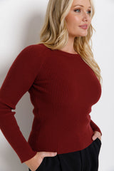 Autumn Long Sleeve Ribbed Knit Top -  Merlot - The Self Styler