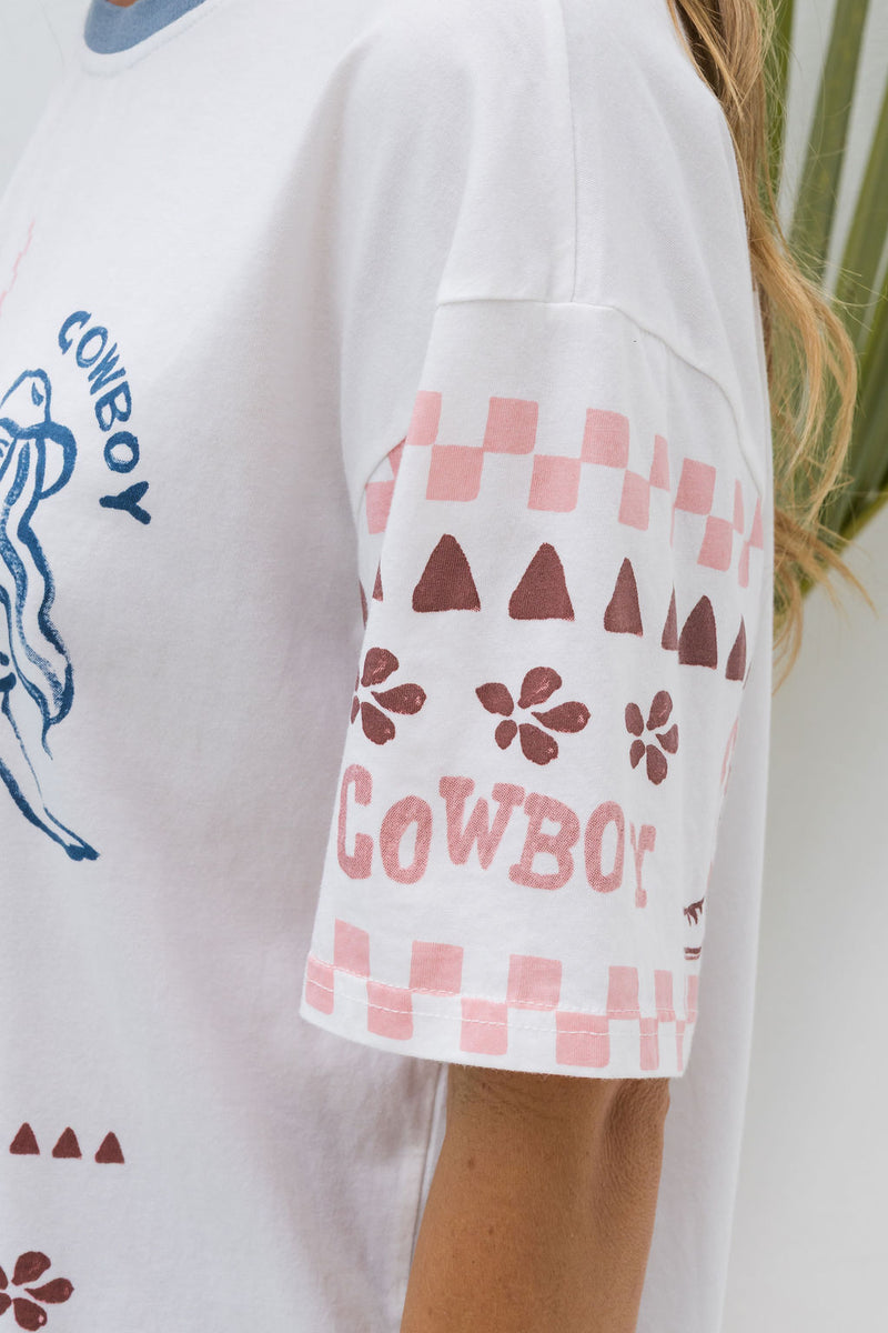 Calypso Relaxed-Fit Graphic Tee - Mermaid Cowboy Print - The Self Styler