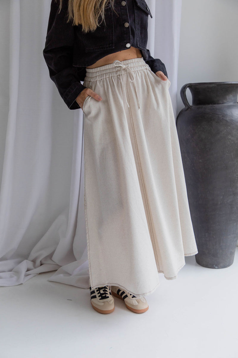 Ellie Contrast Maxi Skirt - Natural - The Self Styler