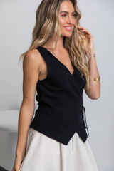 Artie Wrap Vest Top - Black - The Self Styler