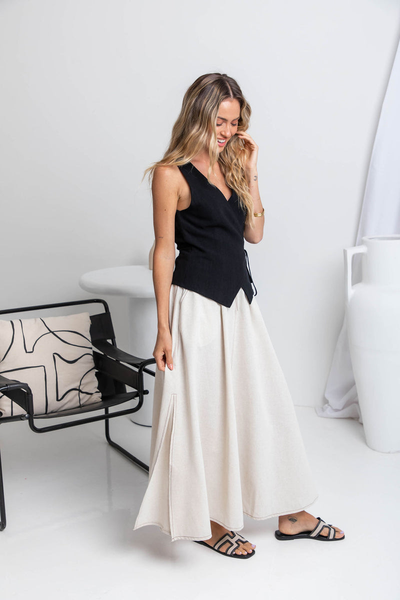Ellie Contrast Maxi Skirt - Natural - The Self Styler