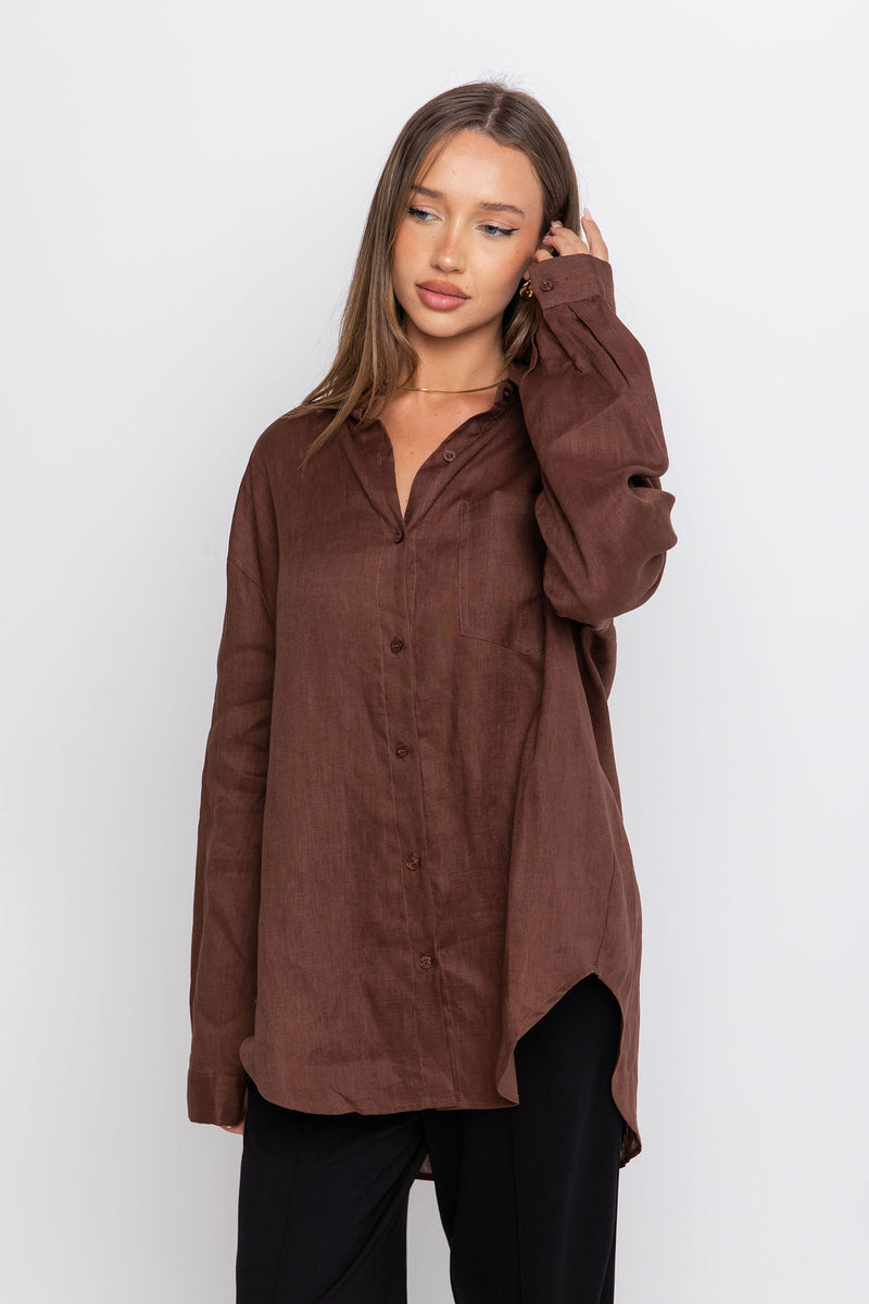 Archie Relaxed-Fit Linen Shirt - Chocolate - The Self Styler