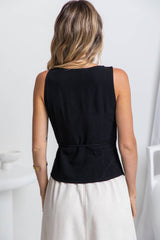 Artie Wrap Vest Top - Black - The Self Styler