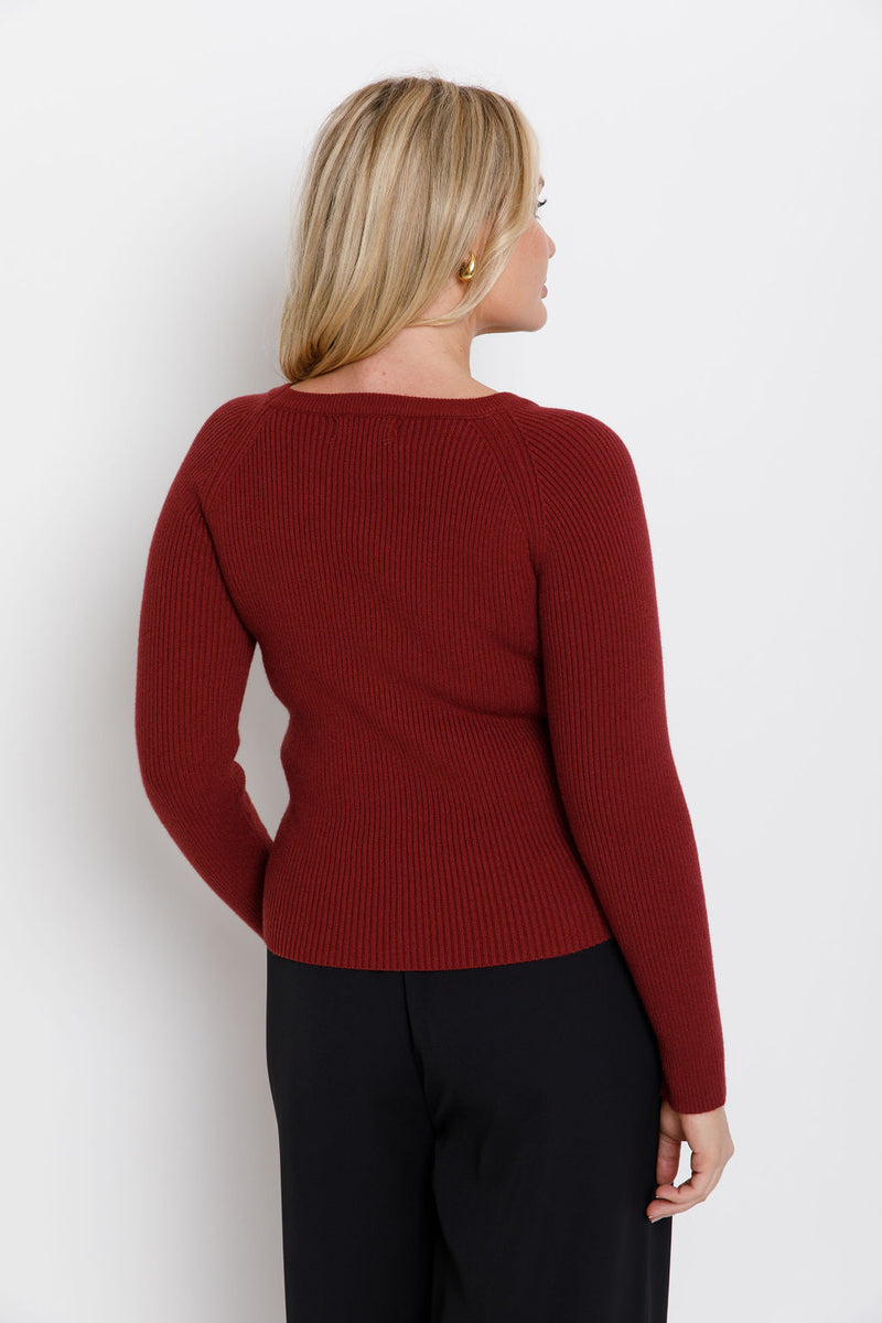 Autumn Long Sleeve Ribbed Knit Top -  Merlot - The Self Styler