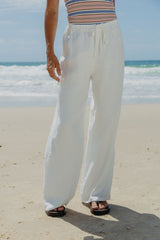 Willow Straight-Leg Linen Pants - White - The Self Styler