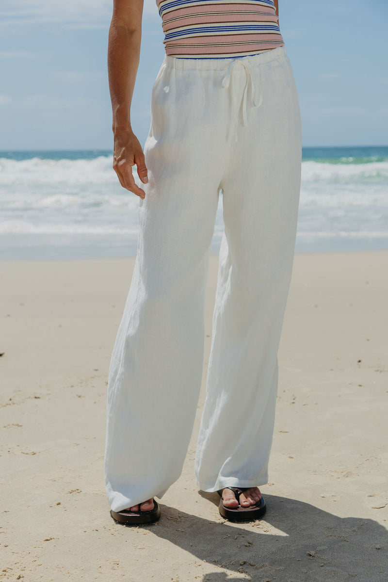Willow Straight-Leg Linen Pants - White - The Self Styler