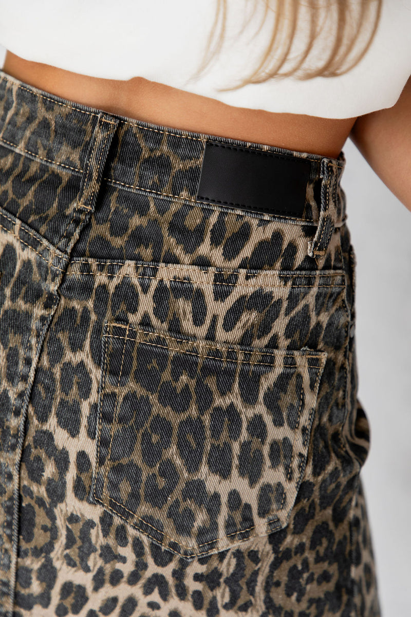 Josie Denim Mini Skirt - Leopard Print - The Self Styler - The Self Styler