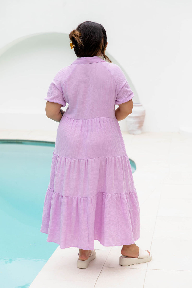 Mika Cotton Midi Dress - Lilac - The Self Styler - The Self Styler