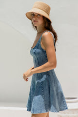 Saskia Mini Dress - Denim - The Self Styler