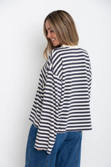 Benni Stripe Long Sleeve Top - Grey and Cream - The Self Styler