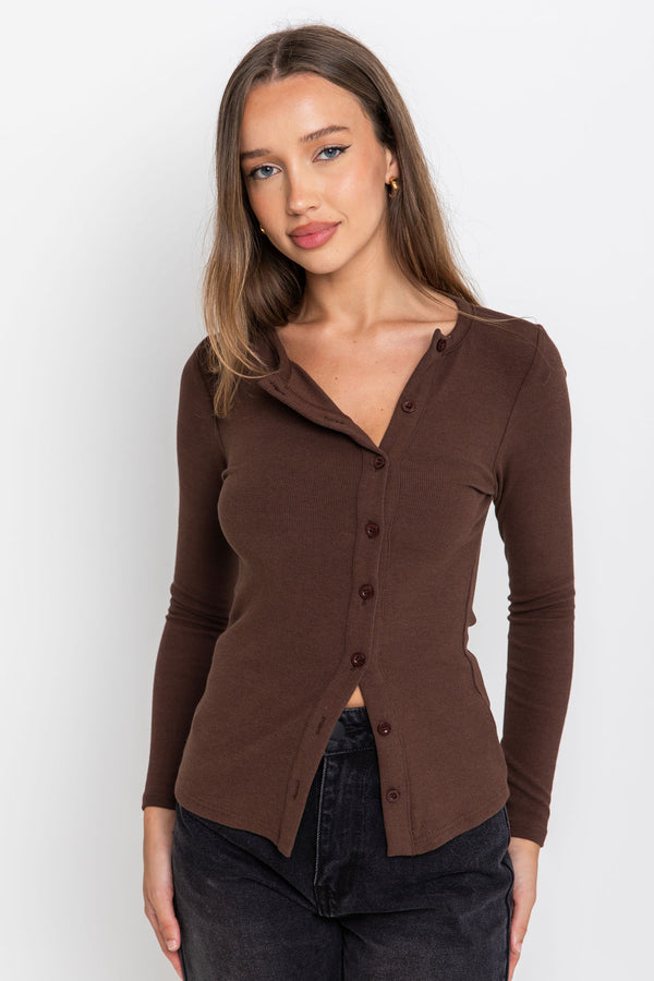 Holly Button Top - Chocolate - The Self Styler