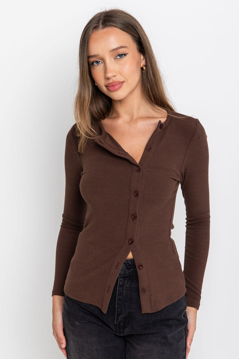 Holly Button Top - Chocolate - The Self Styler