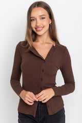 Holly Button Top - Chocolate - The Self Styler