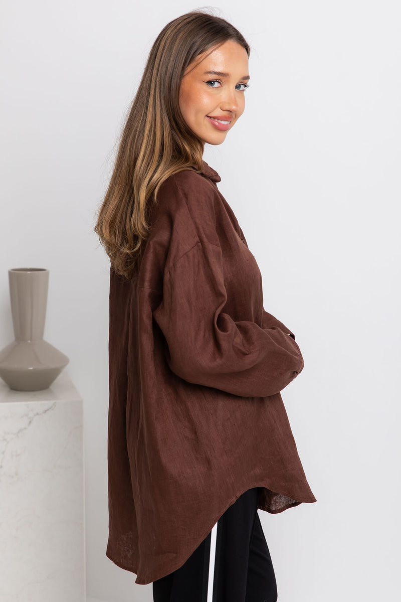 Archie Relaxed-Fit Linen Shirt - Chocolate - The Self Styler