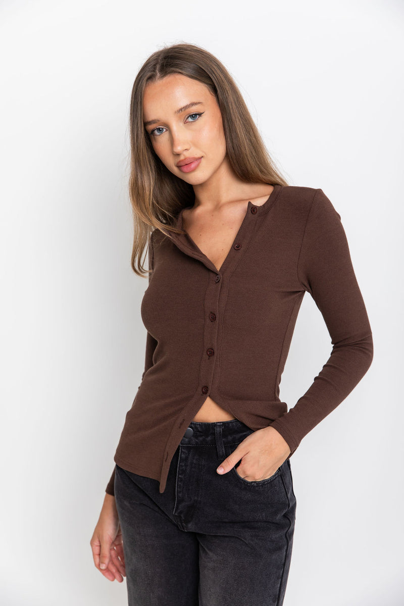 Holly Button Top - Chocolate - The Self Styler