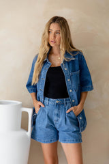 Reuben High-Rise Denim Shorts - Mid Blue Wash - The Self Styler - The Self Styler