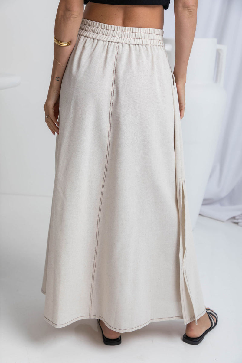 Ellie Contrast Maxi Skirt - Natural - The Self Styler