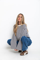 Benni Stripe Long Sleeve Top - Grey and Cream - The Self Styler