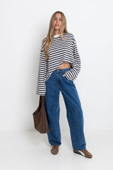 Benni Stripe Long Sleeve Top - Grey and Cream - The Self Styler