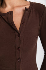 Holly Button Top - Chocolate - The Self Styler