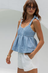 Hannah Denim Top - Light Wash - The Self Styler