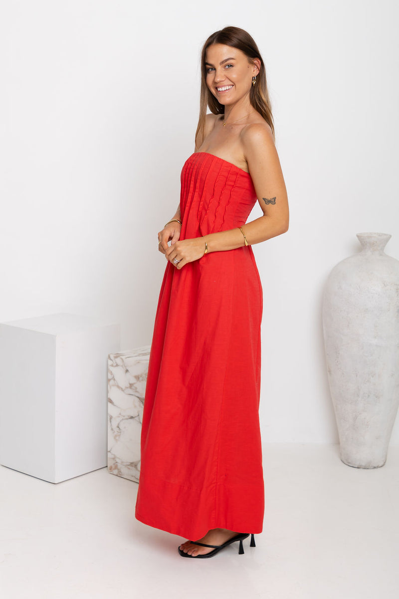 Ava Strapless Maxi Dress - Red - The Self Styler