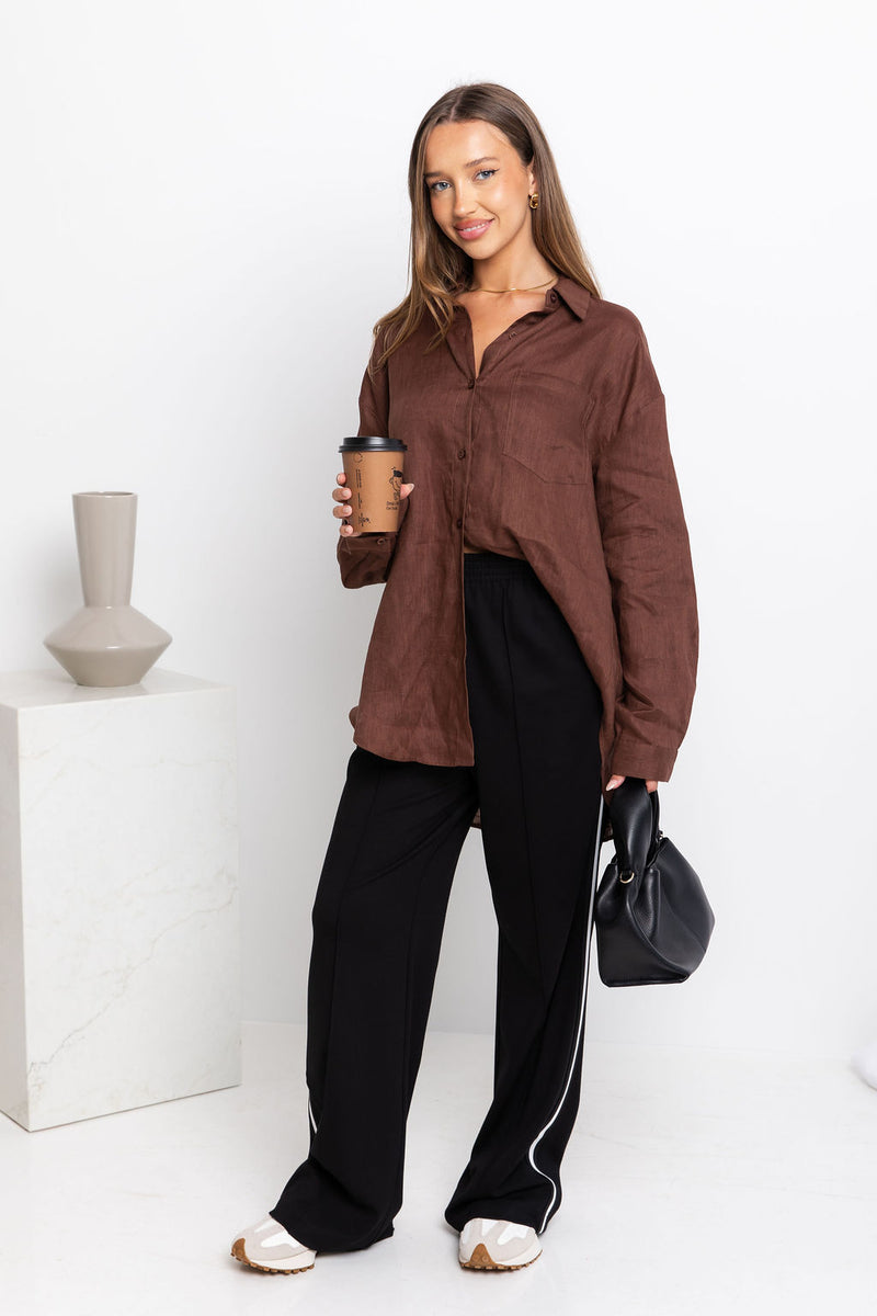 Archie Relaxed-Fit Linen Shirt - Chocolate - The Self Styler