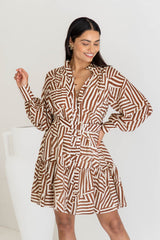 Khalia Mini Dress - Abstract Choc Print - The Self Styler