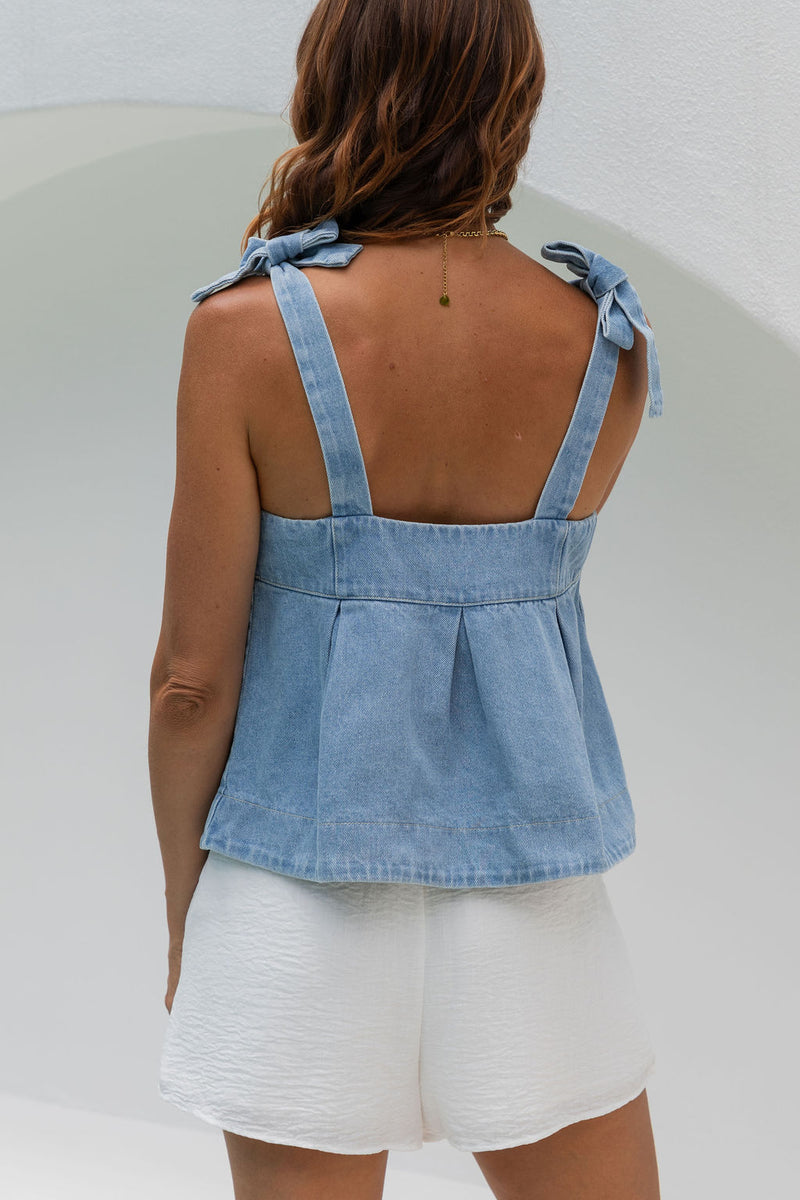 Hannah Denim Top - Light Wash - The Self Styler