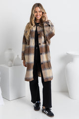 Camilla Longline Shacket - Brown Plaid - The Self Styler