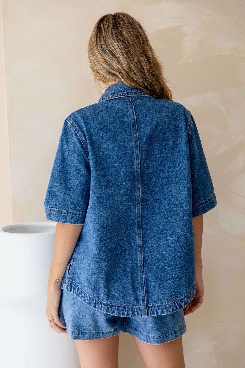 Marley Oversized Denim Shirt - Dark Blue Wash - The Self Styler - The Self Styler