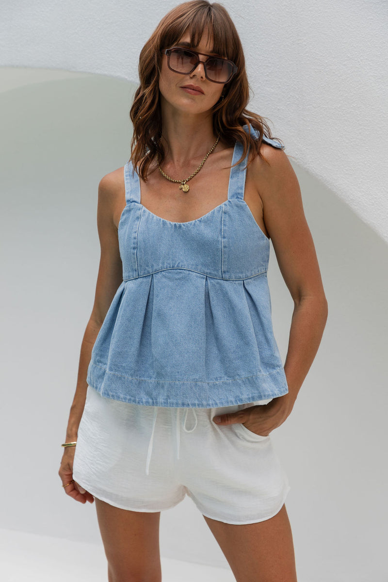 Hannah Denim Top - Light Wash - The Self Styler