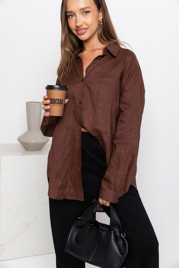 Archie Relaxed-Fit Linen Shirt - Chocolate - The Self Styler